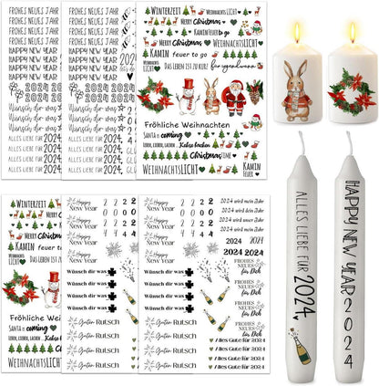Kerzentattoos Weihnachten 6er Set Happy New Year, Wasserschiebefolie