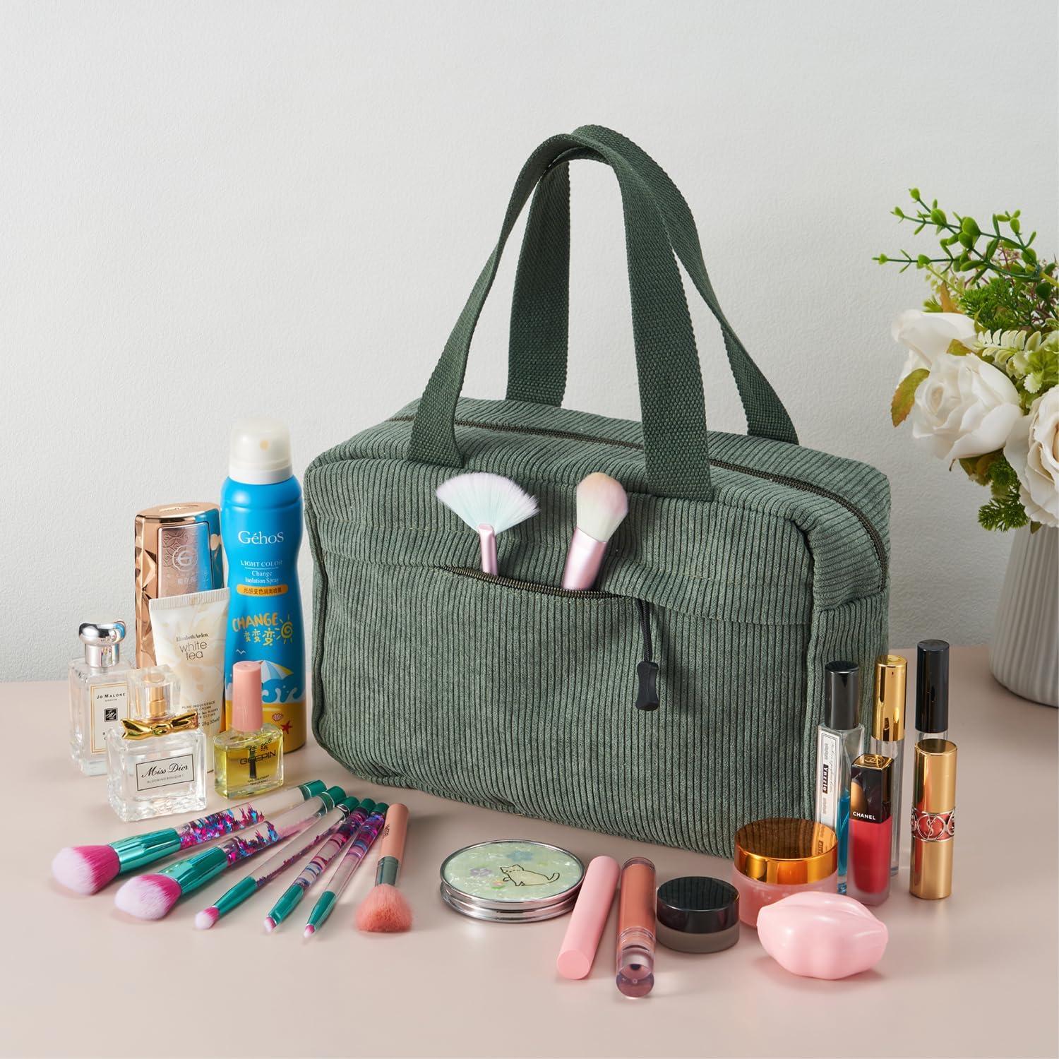 Kosmetiktasche Damen Cord Kulturbeutel Cosmetic Bag Reise Grün