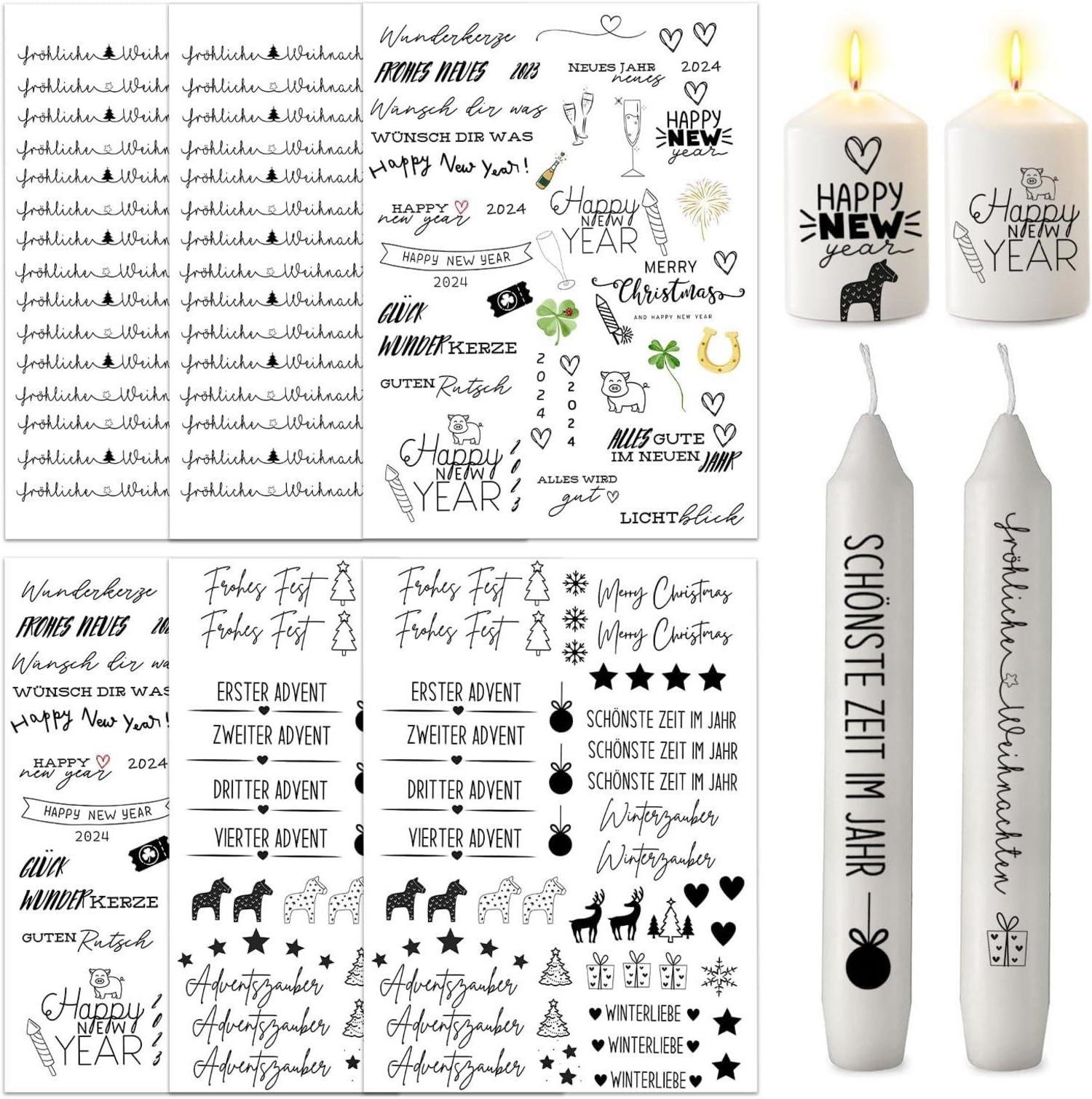 6er Set Kerzentattoos Weihnachten Happy New Year DIY Geschenk