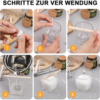 Kerzendocht für Kerzen 50 Stück 10cm mit 60 Docht Aufkleber