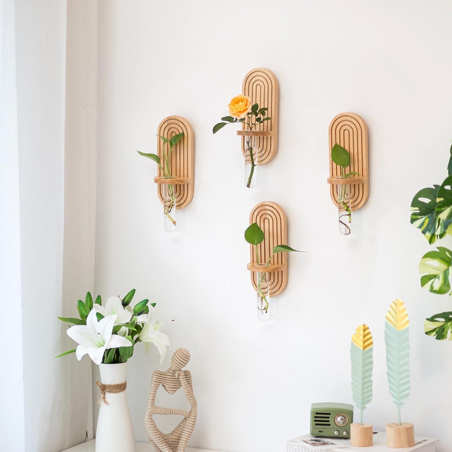 Boho Terrarium Vasen Set Holzrahmen Wandvase für Wohnzimmer