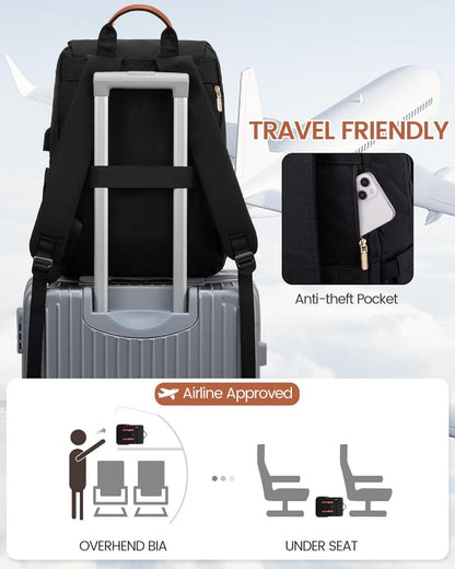 Schulrucksack Damen Herren Schwarz 15.6 Zoll Laptop Daypack