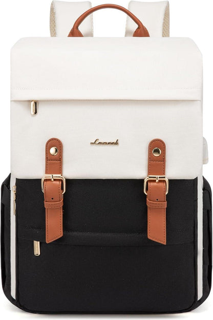 LOVEVOOK Schulrucksack Mädchen Damen Wasserdicht 15,6 Zoll Diebstahlsicher Beige Schwarz