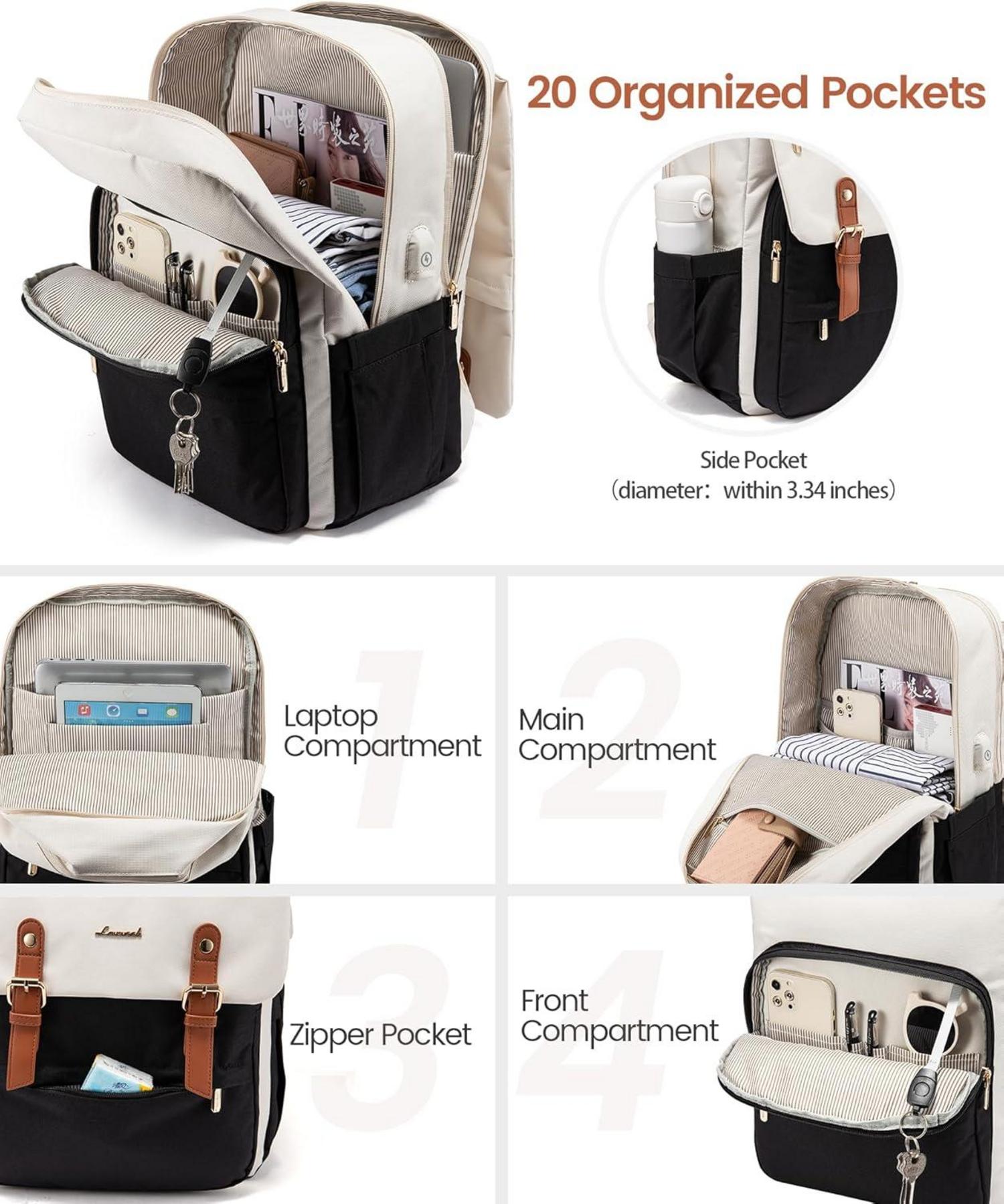 Laptoprucksack 17.3 Zoll Wasserdicht Beige Schwarz für Damen