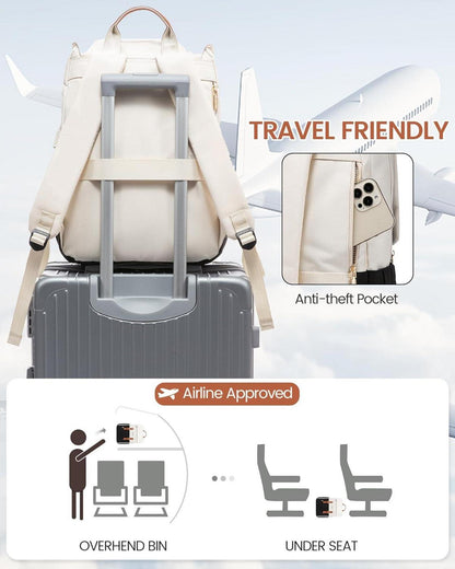 LaptopRucksack 17.3 Zoll Diebstahlsicher Wasserdicht Beige Schwarz