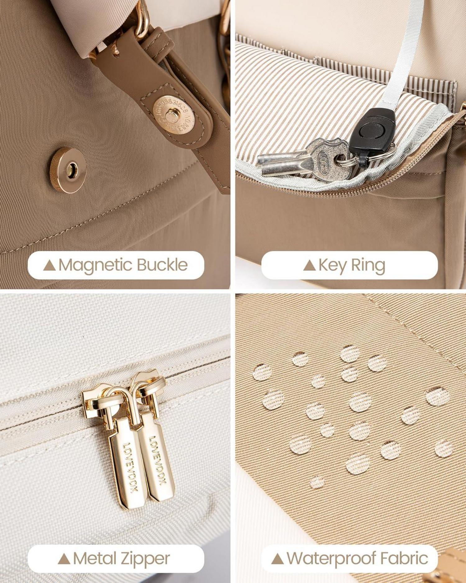 LOVEVOOK Damen Rucksack Laptop Schulrucksack Wasserdicht 15,6 Zoll Beige