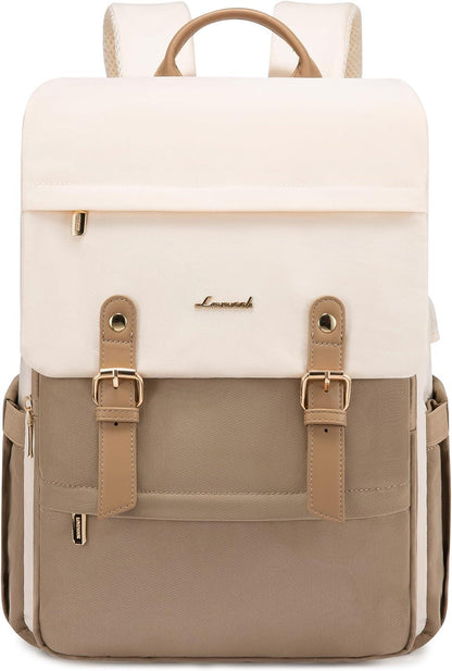 LOVEVOOK Damen Rucksack Laptop Schulrucksack Wasserdicht 15,6 Zoll Beige