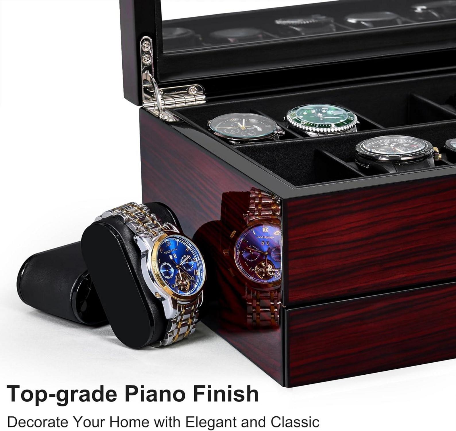 Herren Uhrenbox 12 Slots mit Glasdeckel Organizer