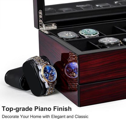 Herren Uhrenbox 12 Slots mit Glasdeckel Organizer