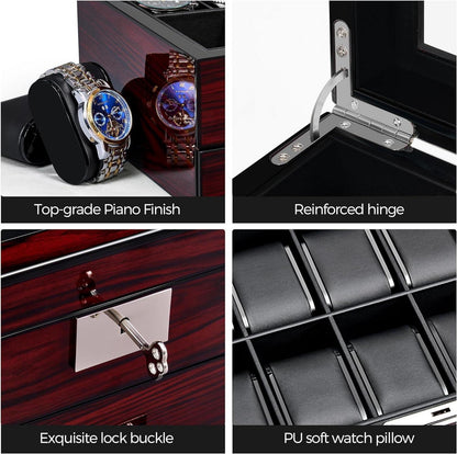 Uhrenbox Herren Watch Box Uhrengehäuse 12 Slots Glasdeckel