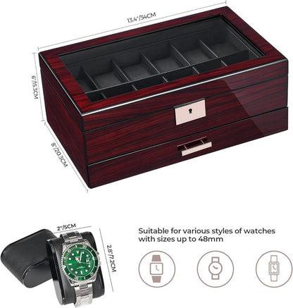 12-Slots Uhrenbox Herren Uhrengehäuse Großes Glasdisplay Abschließbar