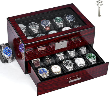 Uhrenbox mit 20 Slots und Glasdeckel - Luxuriöser Uhrenhalter