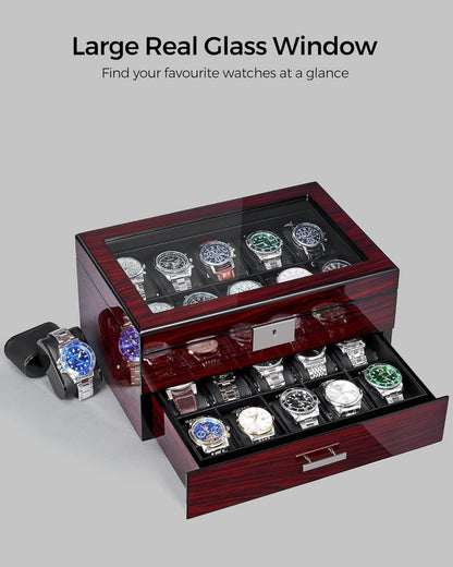 Uhrenbox mit 20 Slots und Glasdeckel - Luxuriöser Uhrenhalter