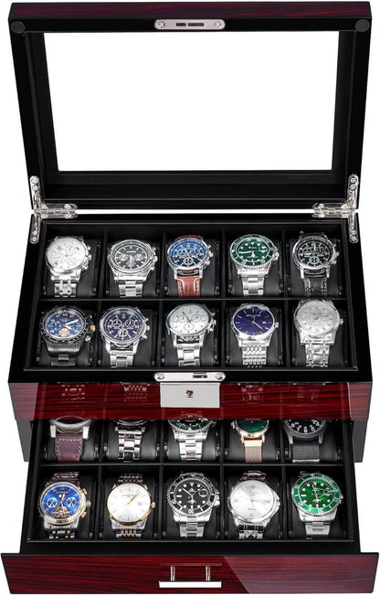 Uhrenbox für Männer mit 20 Slots Glasdeckel Abschließbarer Organizer
