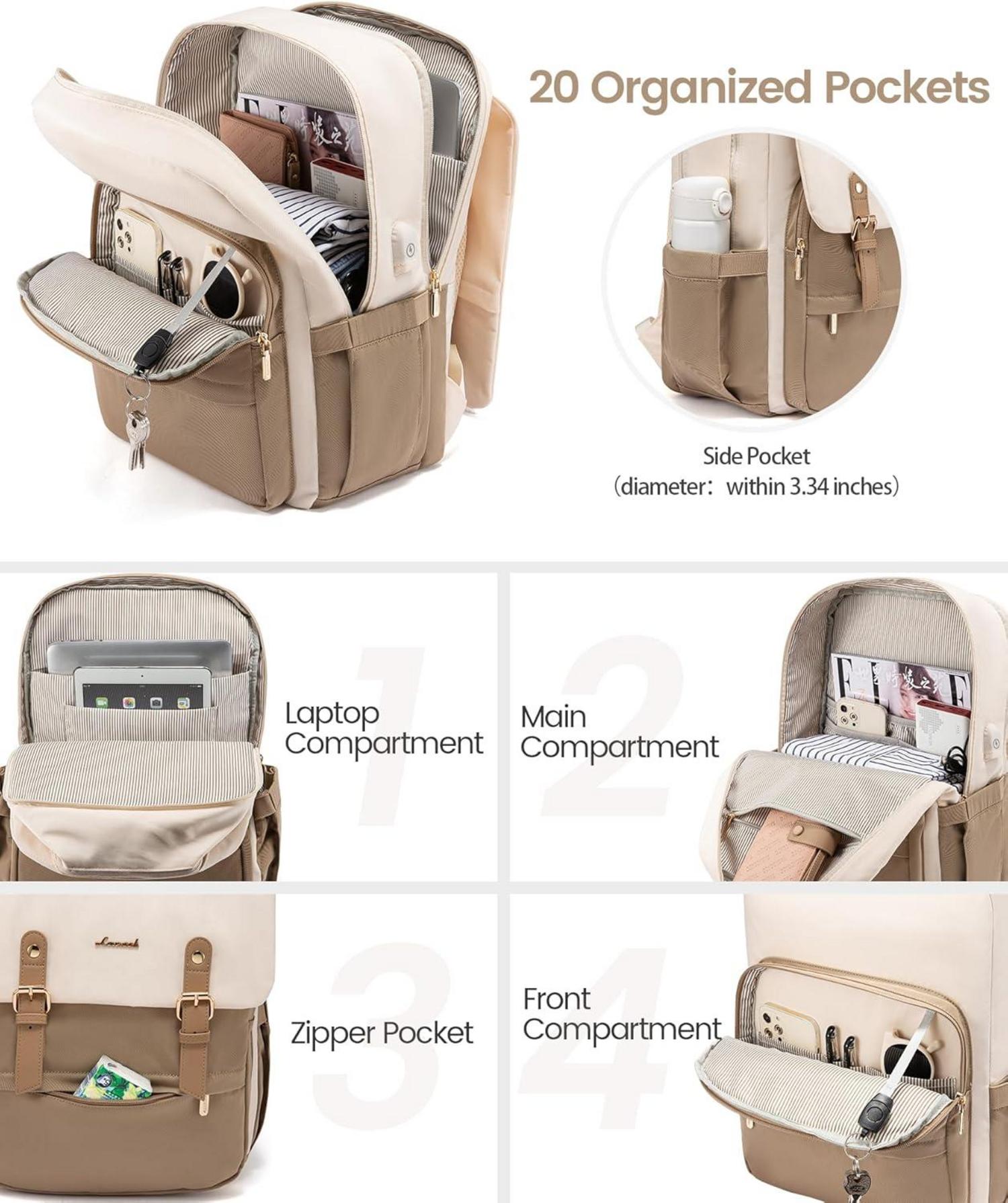 Wasserdichter Laptop-Rucksack Damen 17 Zoll Beige Kaffee