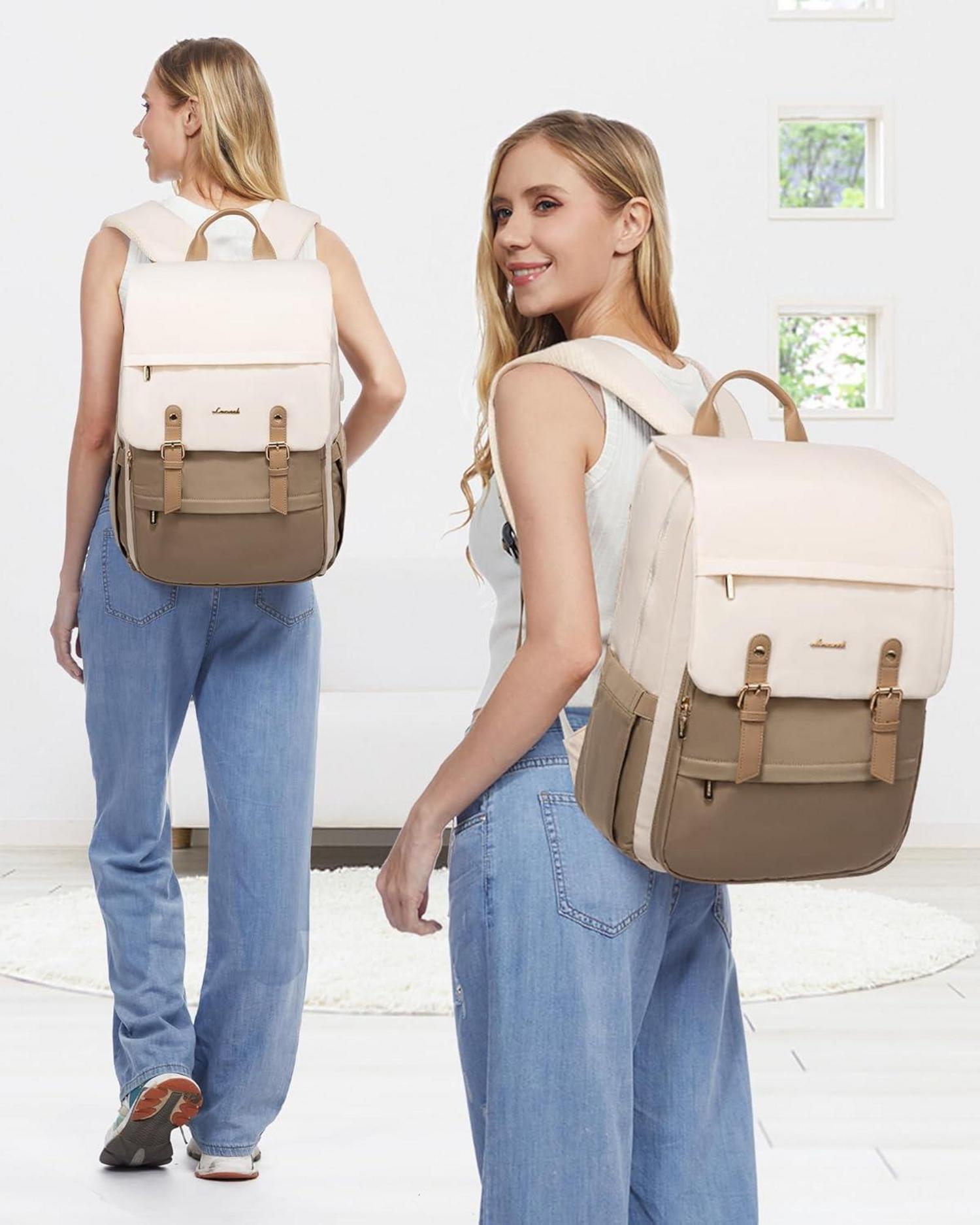 Laptop Rucksack Damen Wasserdicht Daypack 17 Zoll Beige Kaffee