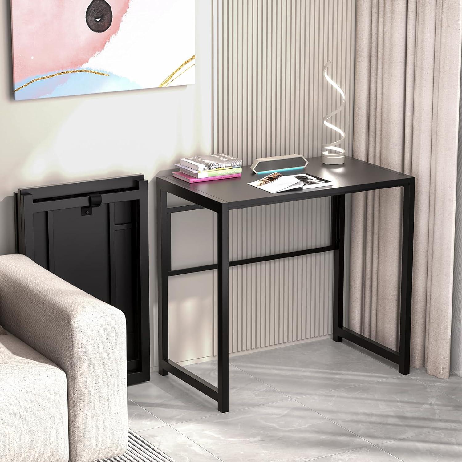 Klappbarer Schreibtisch 80 x 48 cm Schwarz Stabiler Metallrahmen ohne Montage