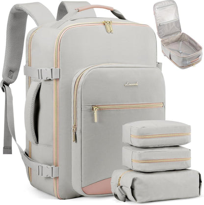 Handgepäck Rucksack 40L Reiserucksack 17 Zoll Laptop Grau+rosa