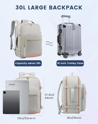 Handgepäck Rucksack 40L Reiserucksack 17 Zoll Laptop Grau+rosa