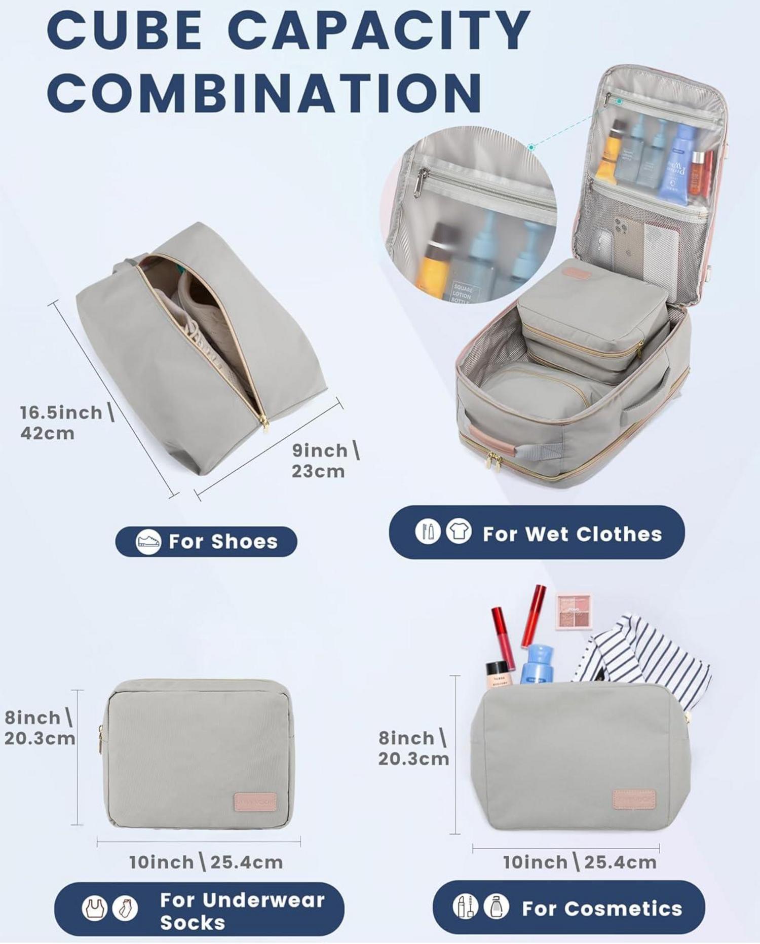 LOVEVOOK Handgepäck Rucksack 40L für Damen, 17 Zoll Laptop, wasserdicht, Business, Reise - Grau+rosa