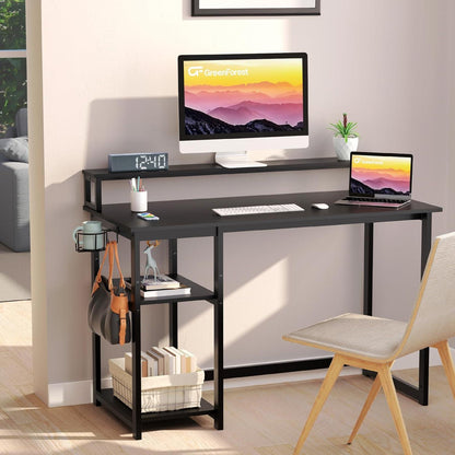 Schreibtisch 100x50 cm Schwarz mit Regal und Monitorständer
