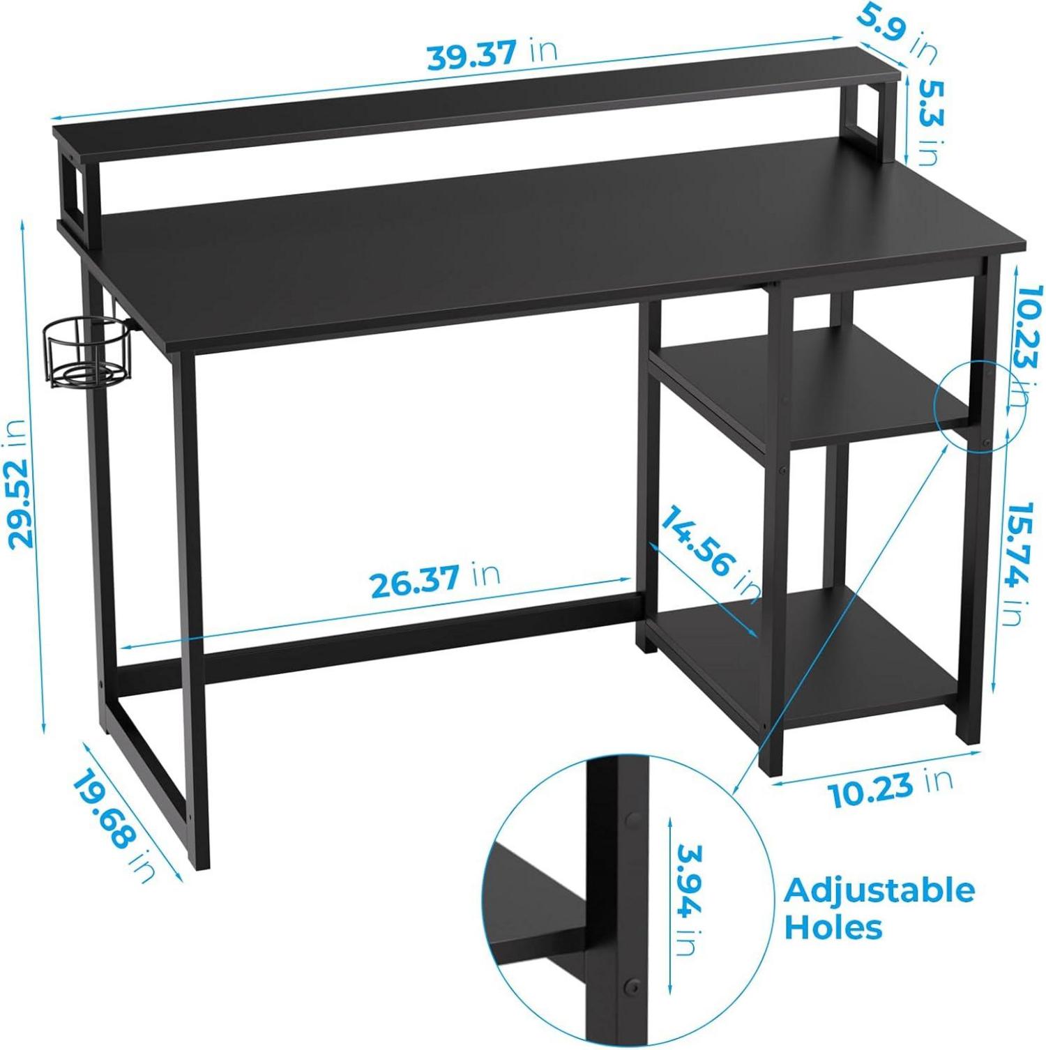 Schreibtisch Schwarz Gaming Tisch mit Regal 100 x 50 cm