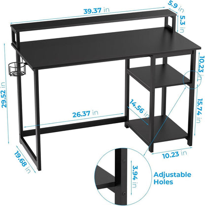 Schreibtisch Schwarz Gaming Tisch mit Regal 100 x 50 cm