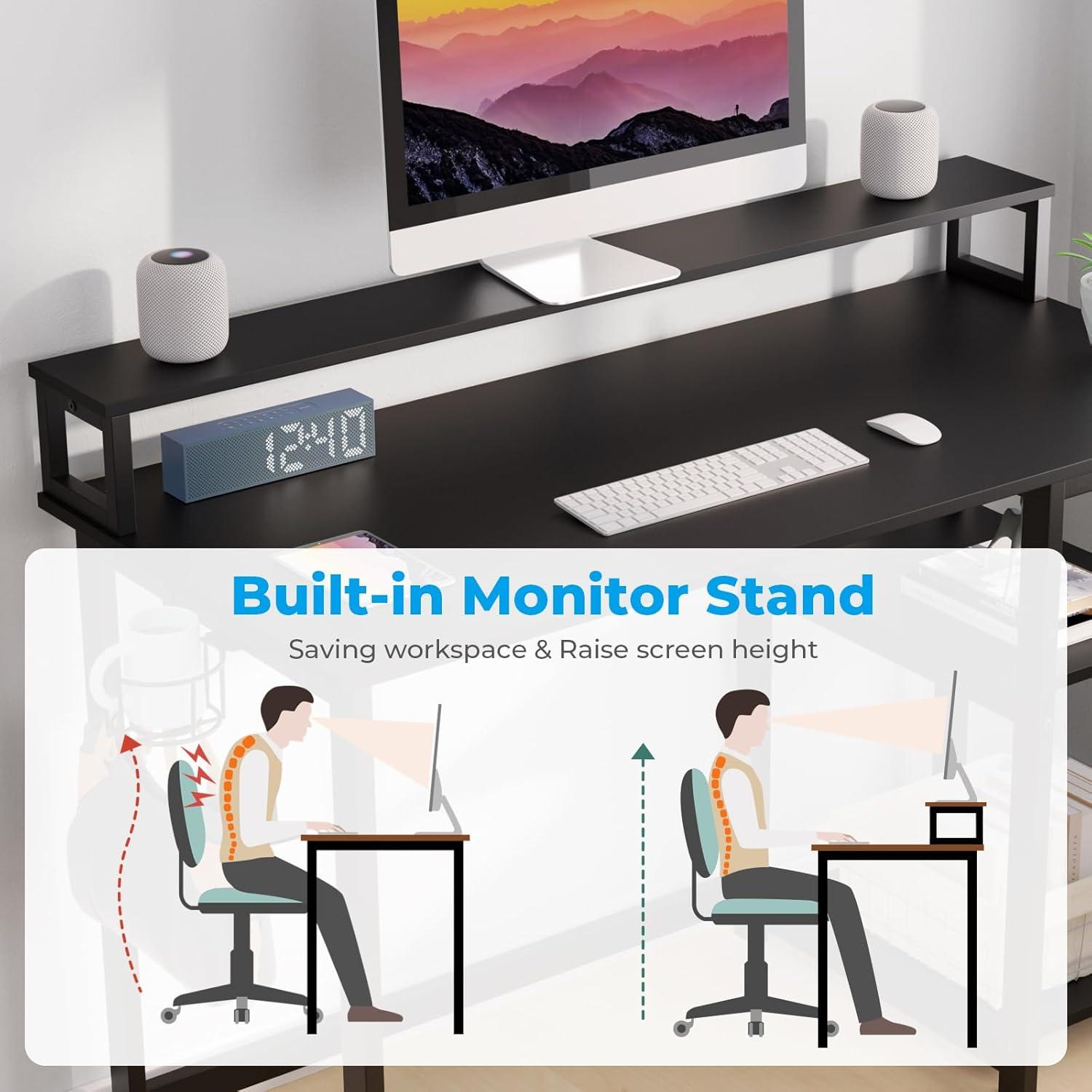 Schreibtisch Schwarz Gaming Tisch 100x50cm mit Regal & Monitorständer
