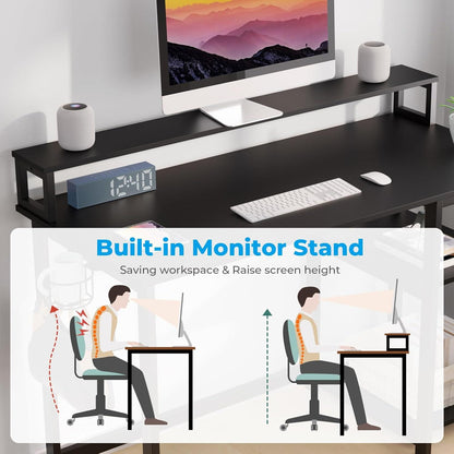 Schreibtisch Schwarz Gaming Tisch 100x50cm mit Regal & Monitorständer