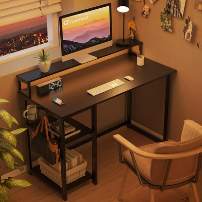 Schreibtisch Schwarz Gaming Tisch 100x50cm mit Regal & Monitorständer