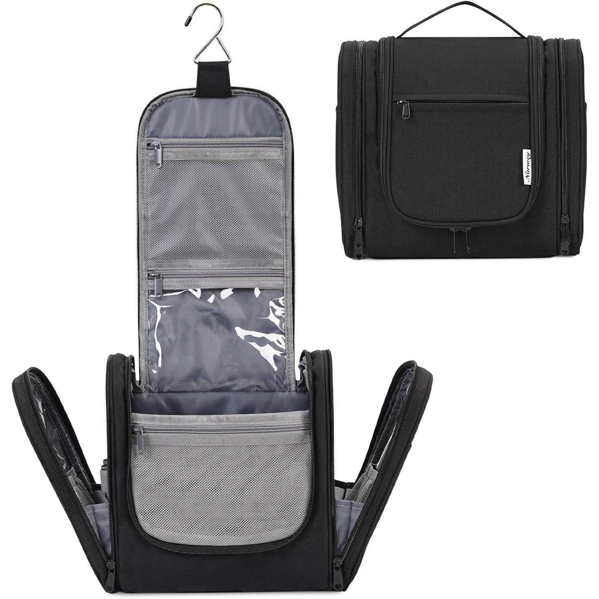 Kulturtasche zum Aufhängen – Organizer für Reisen & Zuhause (Schwarz)