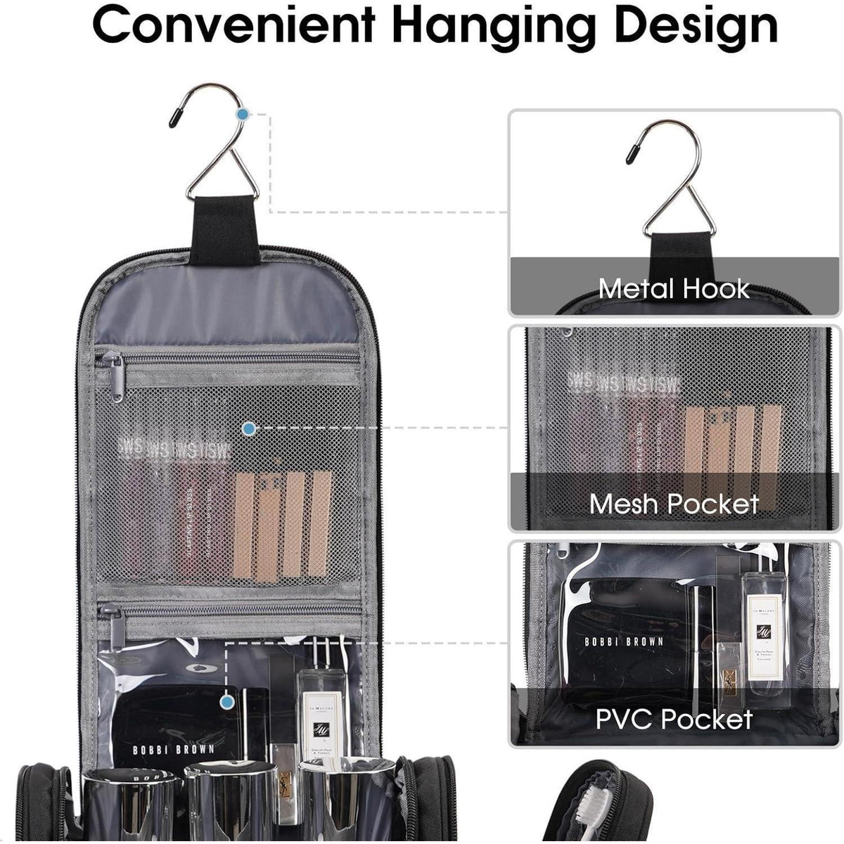 Kulturtasche zum Aufhängen – Organizer für Reisen & Zuhause (Schwarz)