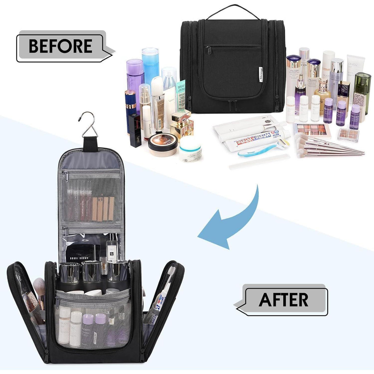 Kulturtasche zum Aufhängen – Organizer für Reisen & Zuhause (Schwarz)