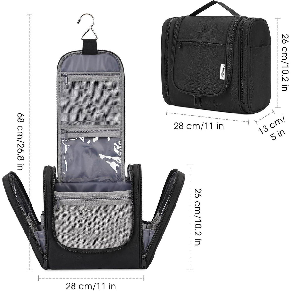 Kulturtasche zum Aufhängen – Organizer für Reisen & Zuhause (Schwarz)