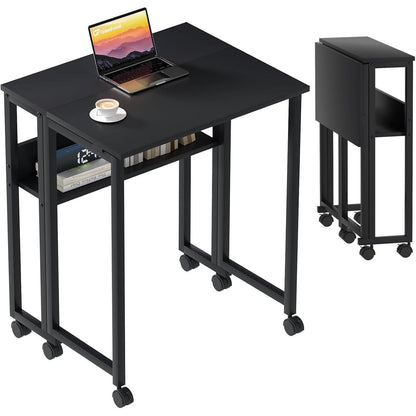 Klapptisch 80cm mit Rollen & Stauraum, Schwarz