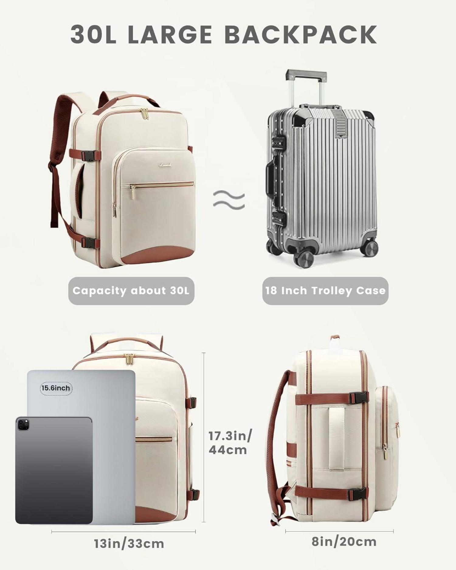 Handgepäck Rucksack 40L Reiserucksack Damen Wasserdicht 17 Zoll Laptop