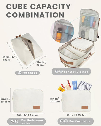 Handgepäck Rucksack für Damen - 40L Groß, Wasserdicht, Laptopfach, Travel Backpack - Beige Braun