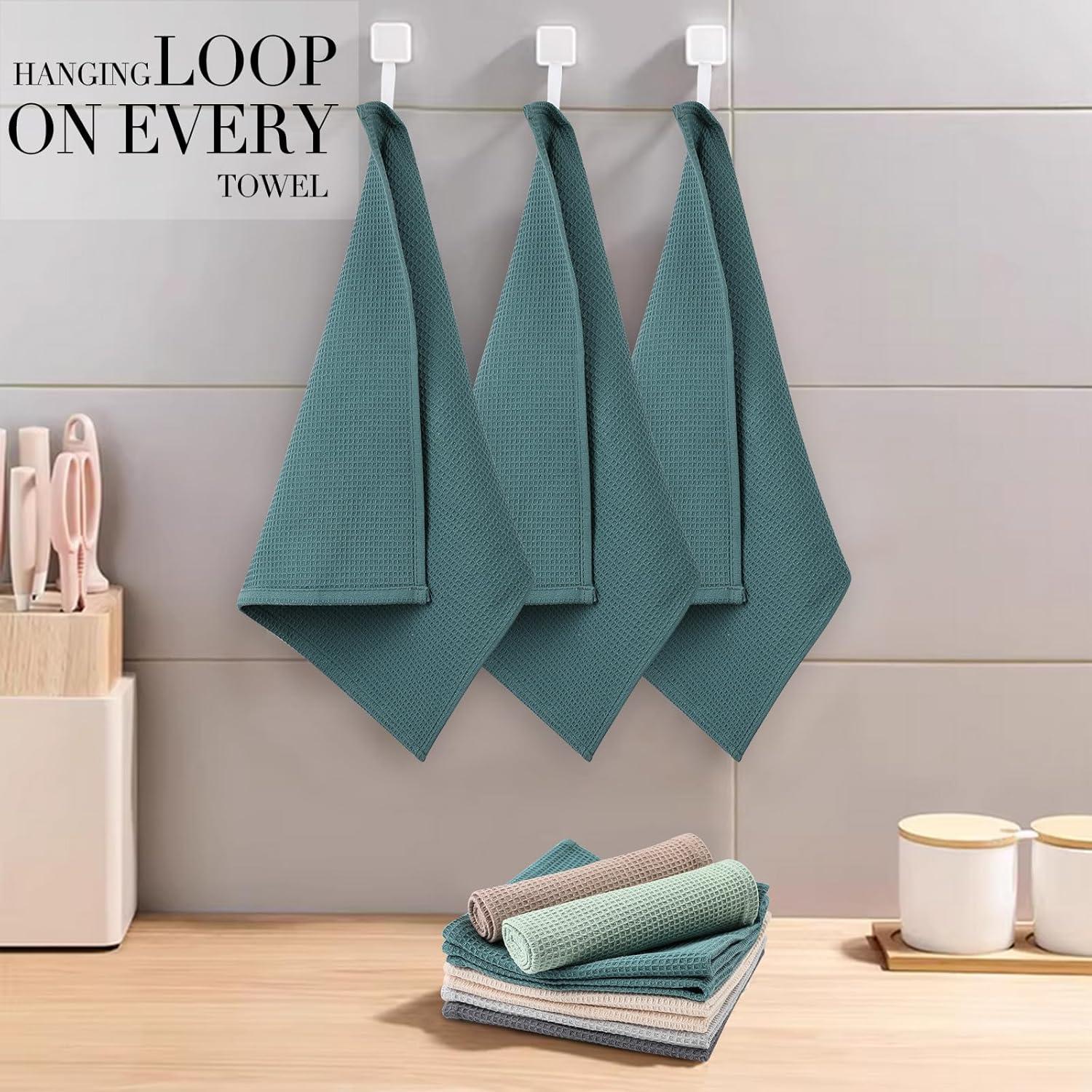 6er Set Saugfähige Geschirrtücher 100% Baumwolle Küchentücher 35x35 cm Blau