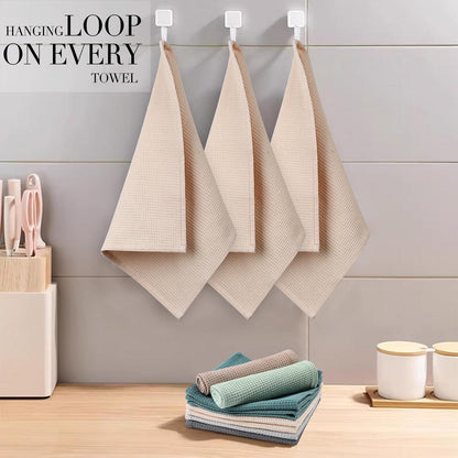 6er Set Baumwoll Geschirrtücher 35x35 cm Saugfähige Waffeltücher Küchentücher Beige