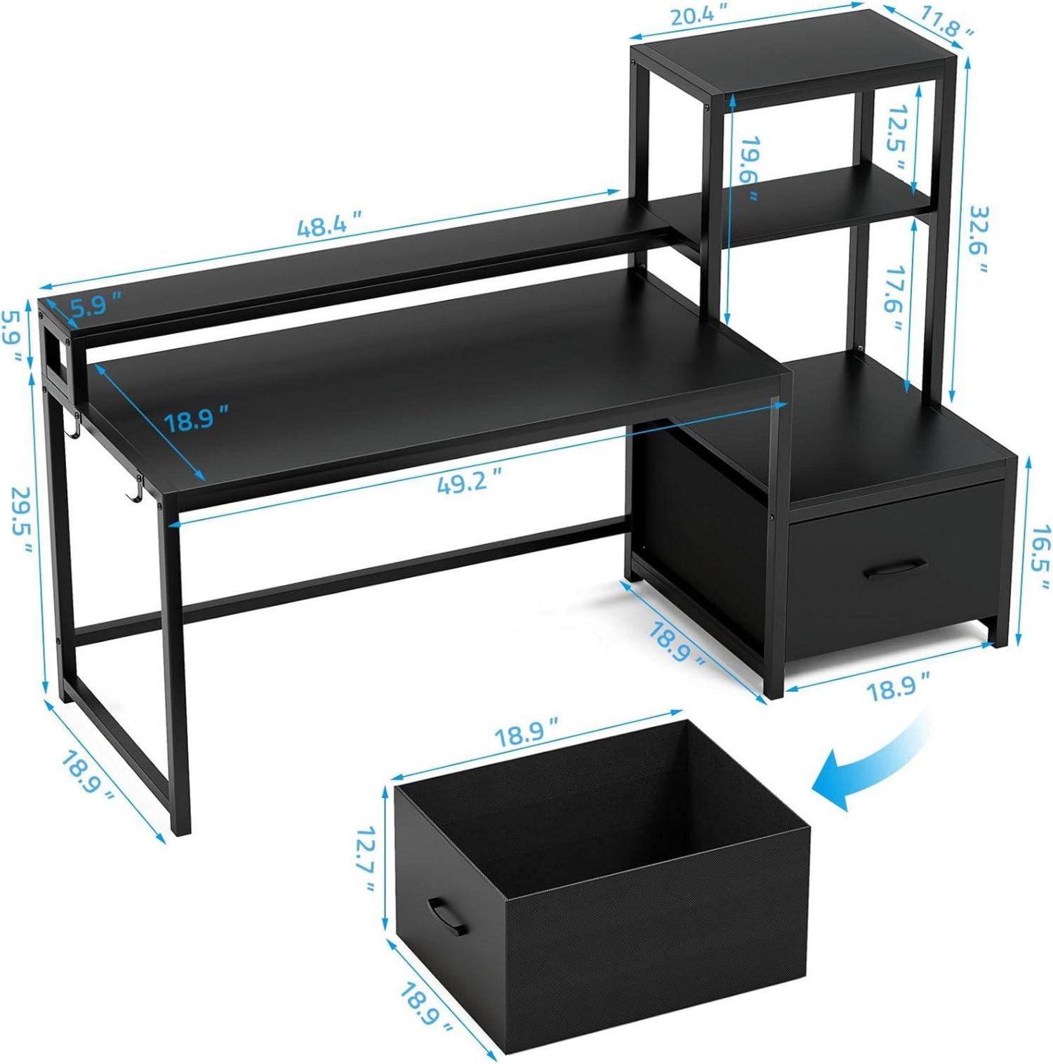 Computer Schreibtisch mit Schublade und LED-Leuchten 175 cm