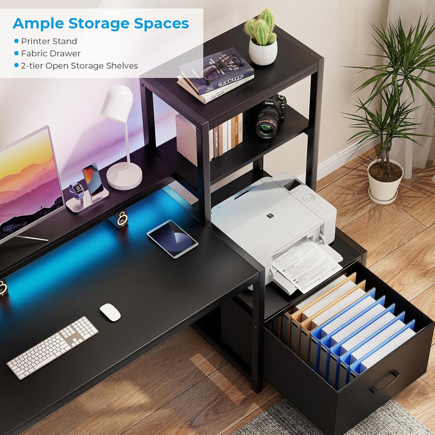 Schreibtisch 175cm LED Ständer Schwarz Home Office Gaming Büro Wickelbar