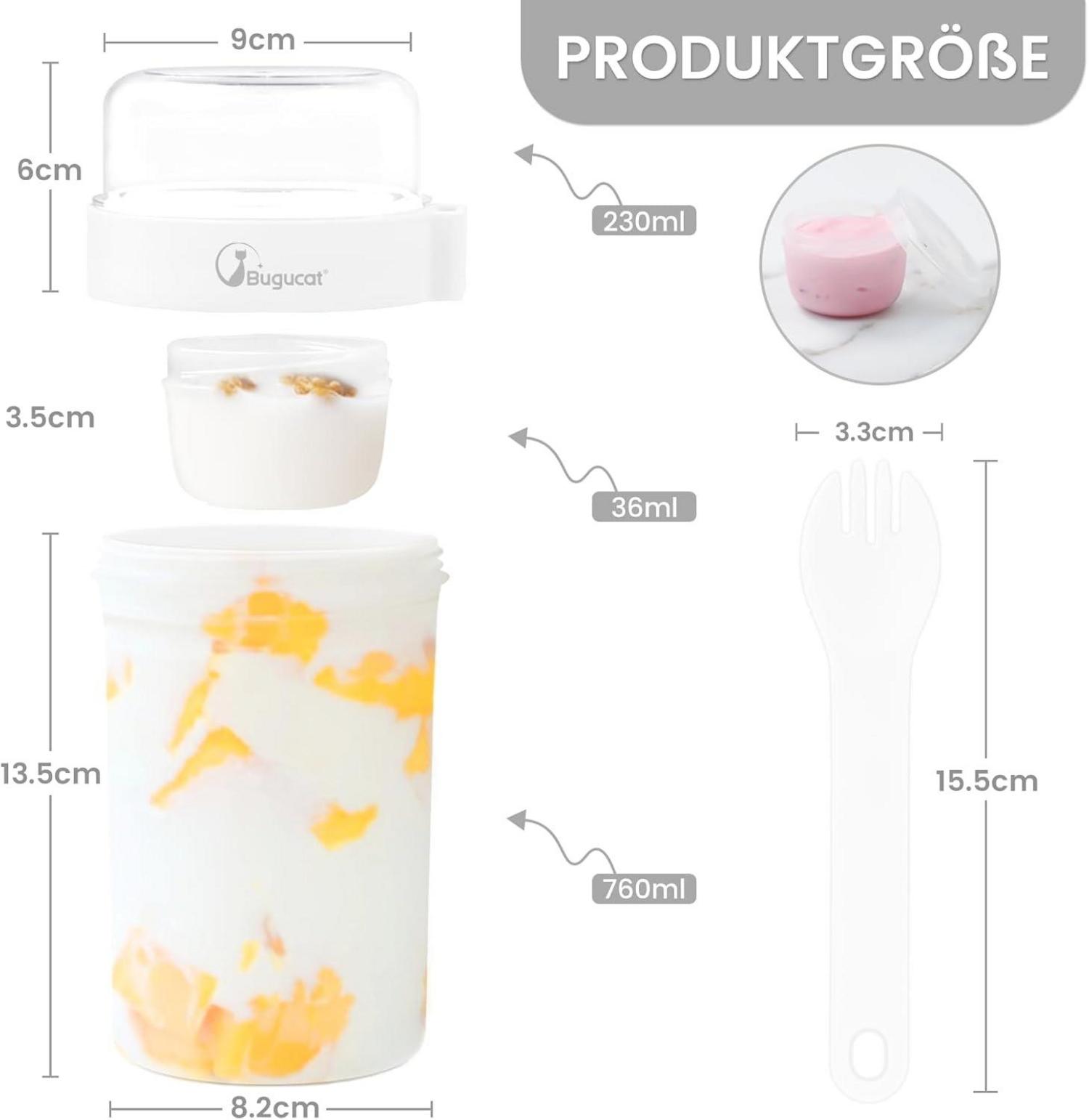 Bugucat Müslibecher to Go 760ml + 230ml mit Löffel