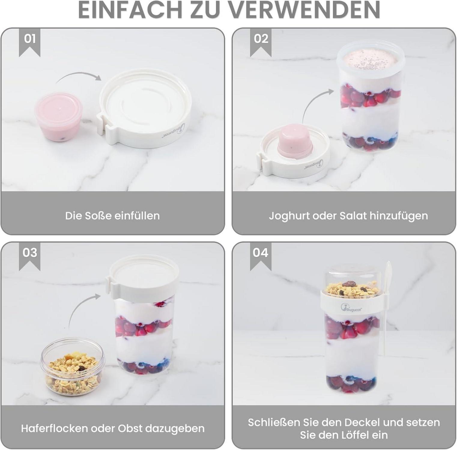 Bugucat Müslibecher to Go 760ml+230ml Joghurtbecher transparent
