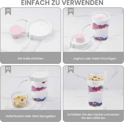 Bugucat Müslibecher to Go 760ml+230ml Joghurtbecher transparent