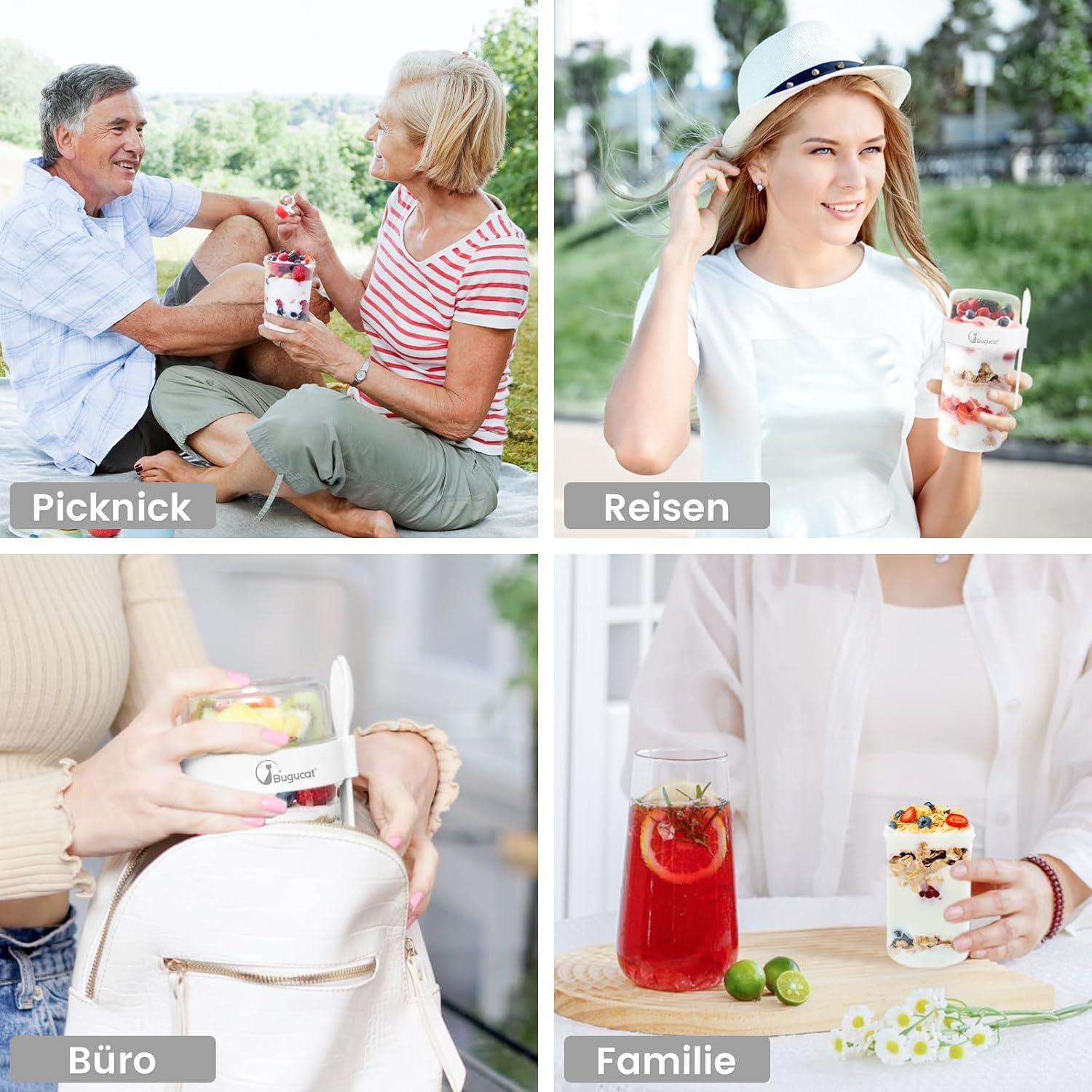 Bugucat Müslibecher to Go 760ml+230ml Joghurtbecher Transparent