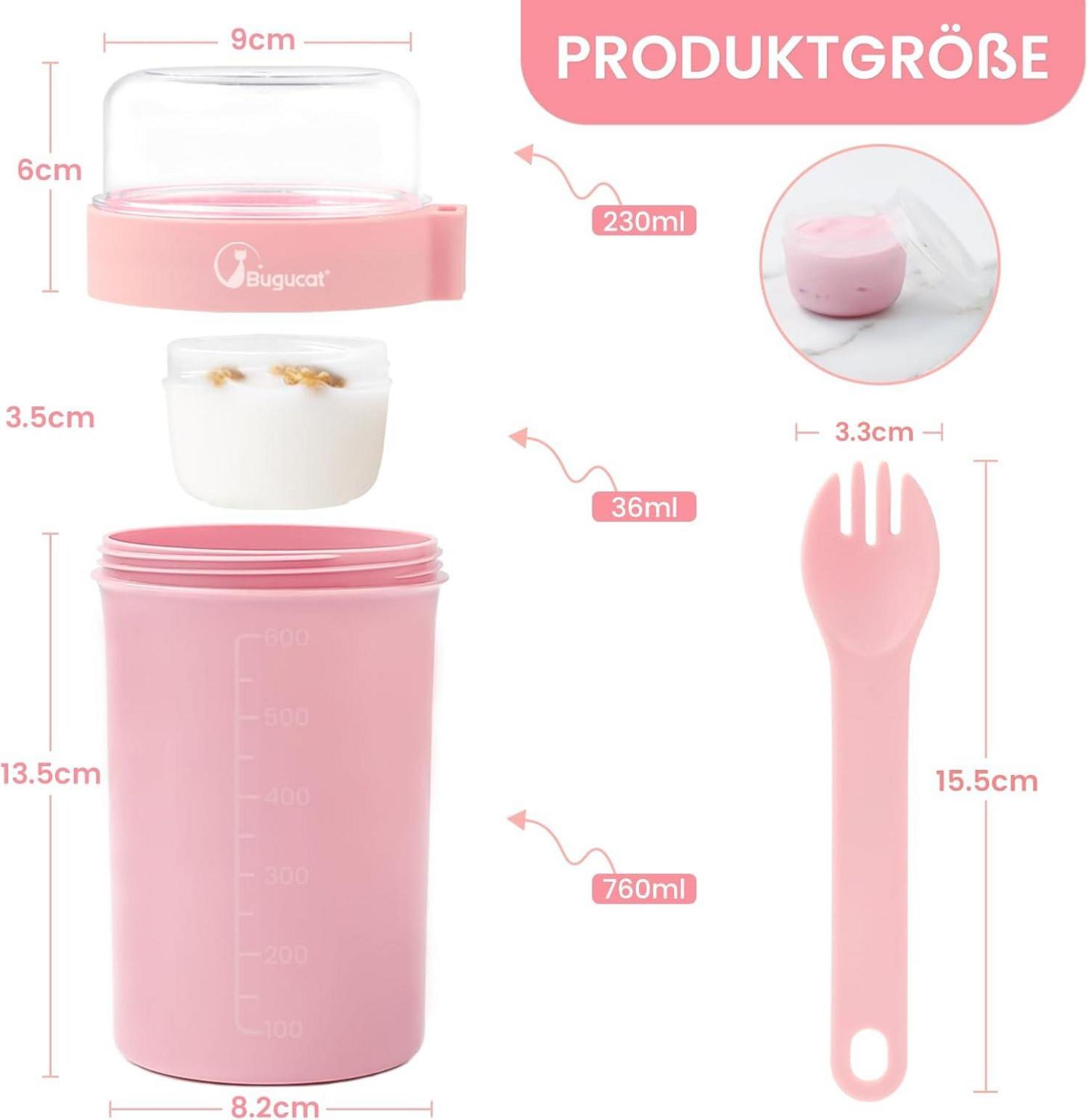 Bugucat Müslibecher to Go 2er Set 760ml/230ml Löffel