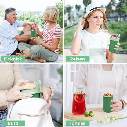 Bugucat Müslibecher to Go 2er Set 990ml Auslaufsicher Löffel Grün Rosa