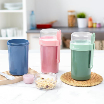 Müslibecher to Go 2er Set Auslaufsicher 760ml+230ml Grün+Rosa