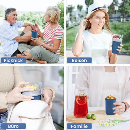 Bugucat Müslibecher to Go 2er Set 760ml+230ml Blau Grün