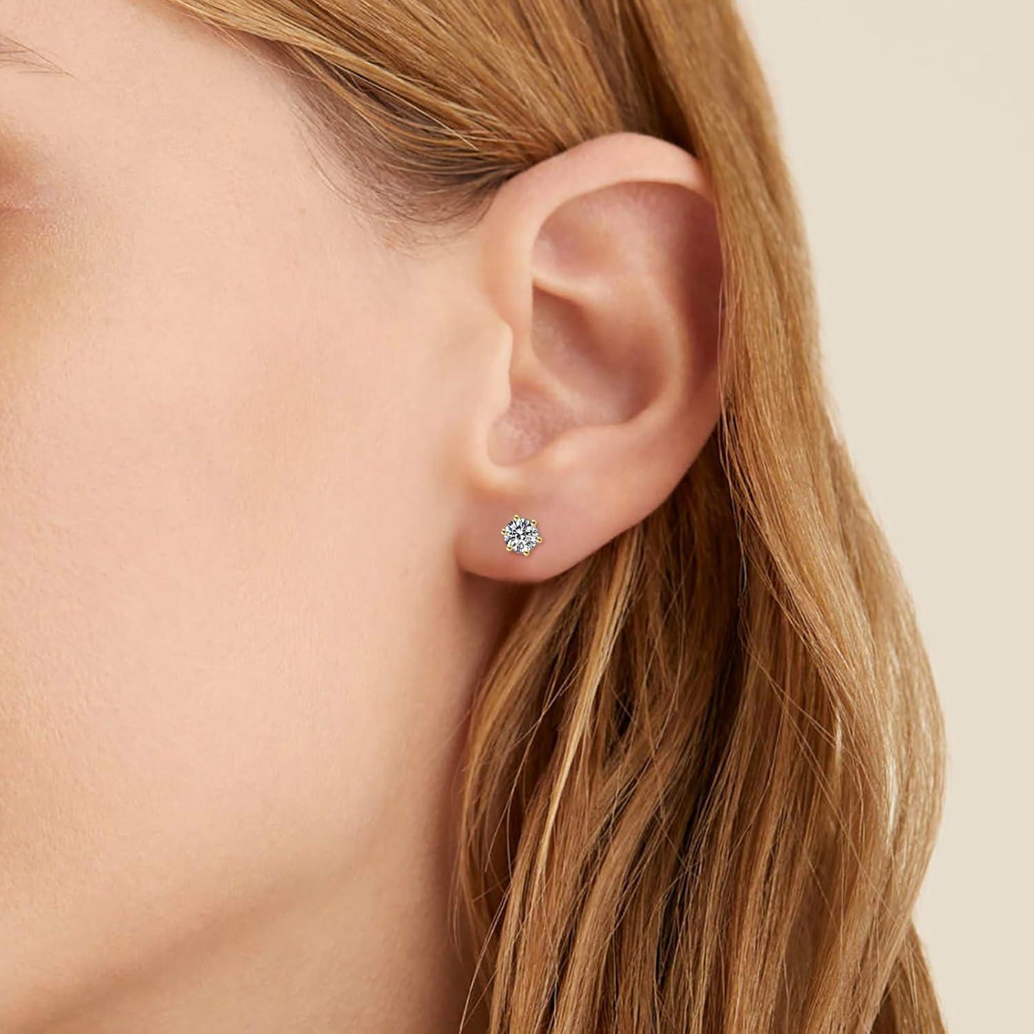 Damen Moissanit Ohrringe 925 Silber VVS1 Diamant 14K Gold 7,5mm 3,0ctw